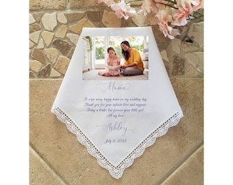 Mother of the Bride Gift Wedding Handkerchief with Photo, Gift for Mom from the Daughter