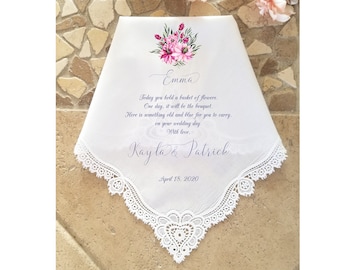 Custom Flower Girl Handkerchief, personalized flower girl wedding gift