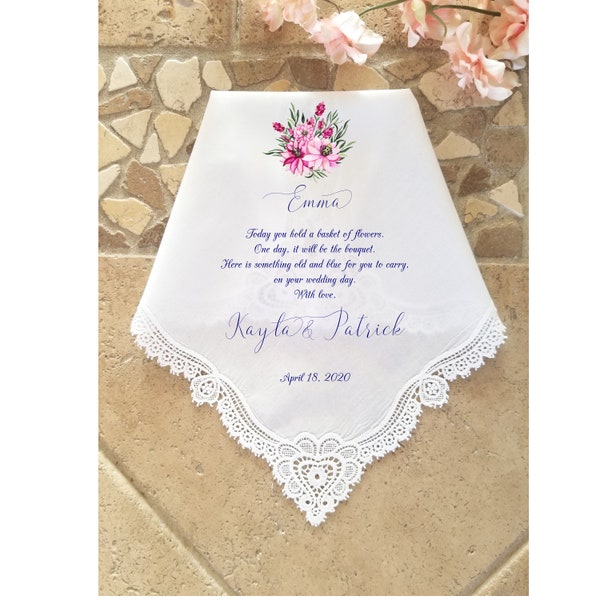 Custom Flower Girl Handkerchief, personalized flower girl wedding gift