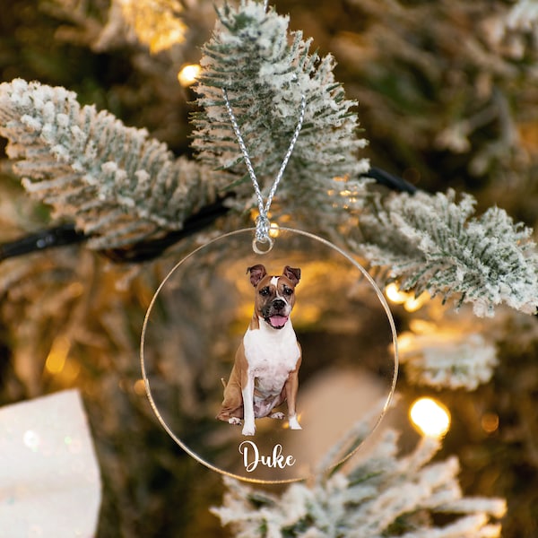 Pet Ornament with Picture, 3" Personalized Custom Dog Memorial Ornament, Pet Owner Gift, Dog Name Portrait Ornament