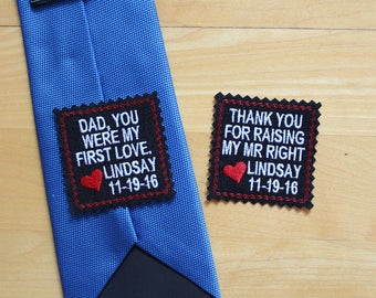 Father of the groom Gift, Set of 2 Square Wedding tie patches for Father of the Bride and Father in Law, iron-on option by request