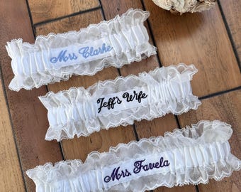 Personalized Wedding Garter: Custom Embroidered Bridal Lace, Petite to Plus Sizes