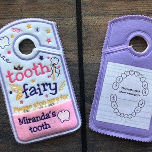 Tooth Fairy door hanger personalized, customized tooth Pocket, Christmas gift kids, stocking stuffer,