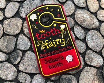 Tooth Fairy Door Hanger with tooth chart and Pocket, Handmade and Personalized Tooth Fairy Door Hanger