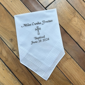 Custom Baptism Handkerchief, Personalized Christening Napkin, Embroidered Monogrammed Baptism white towel, Monogram Baptismal Gift