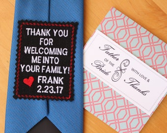 Father of the Bride Gift from the Groom, Black Embroidered Tie Patch for Father in law, Wedding Favor, Suit Label with Gift Box