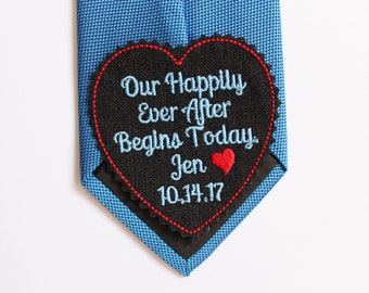 Tie Patch for Groom Personalized, Our happily Ever After Begins Today, Wedding Suit Label, gift from the bride, custom embroidery