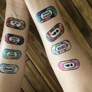 Tatuagens temporárias com bandagens inspiradoras para a saúde mental, 16 tatuagens por pacote, tatuagens de gesso com afirmações positivas, tatuagens felizes