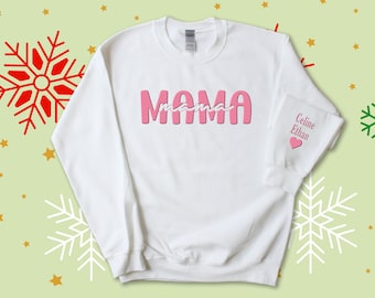 Personalized Mama Sweatshirt with Kid Names on Sleeve, Mothers Day Gift, Birthday Gift for Mom, New Mom Gift, Minimalist Cool Mom Sweater