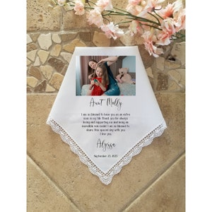 Aunt of the Bride Gift with photo option for wedding handkerchief, Custom Personalized gift for Aunt from the bride