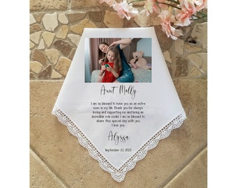 Aunt of the Bride Gift with photo option for wedding handkerchief, Custom Personalized gift for Aunt from the bride