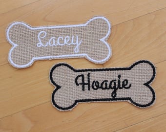 Bone-shaped Name Patch Personalized, Custom Christmas Stocking Label, IRON-ON name patch for dog, many sizes