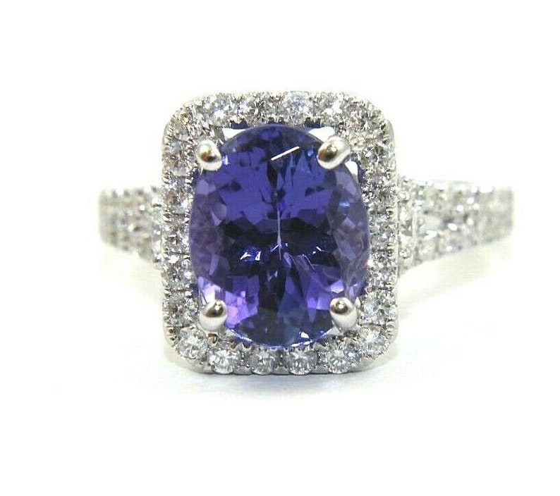 Oval Purple Tanzanite Diamond Halo Quality inspection White Solitaire Over item handling 14k Ring Go