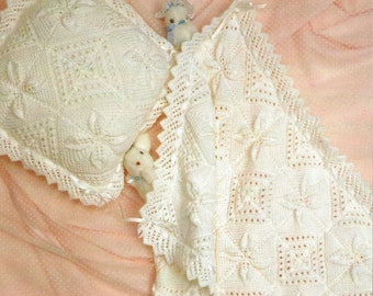 PDF Baby Pram Blanket & Cushion Knitting Pattern – Vintage, Retro, Pram Blanket, Baby Blanket - PDF instant download