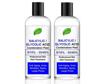 Peeling pour la peau combiné à l'acide salicylique et à l'acide glycolique de 200 ml - votre choix de pourcentage de force - pack de 200 ml