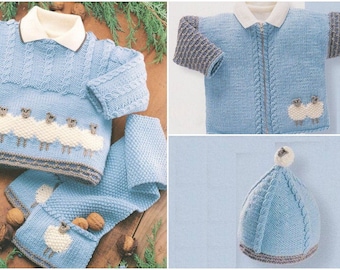 PDF Baby Cesar Jacket Bonnet Scarf Knitting Pattern – Vintage, Aran, Retro, Baby Jumper, Baby Hat, Baby Scarf - PDF instant download