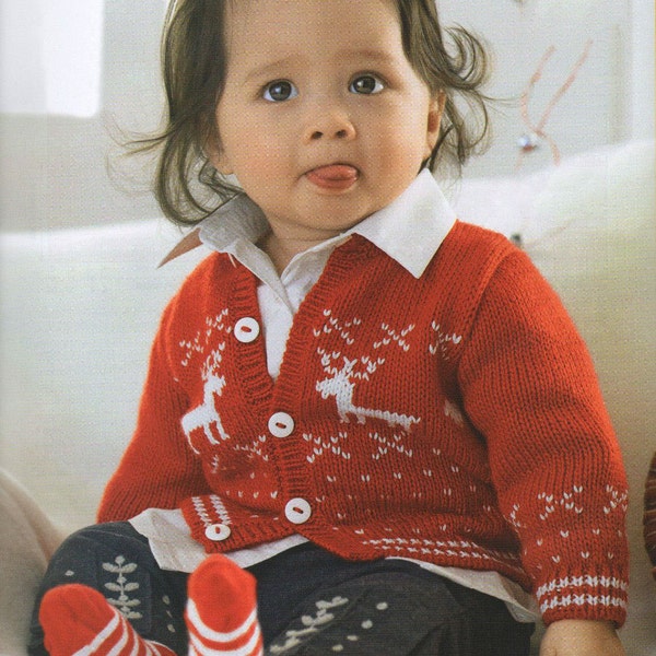 PDF Baby Reindeer Cardigan Knitting Pattern – Vintage, Retro, Baby Jacket, Baby Cardigan - PDF instant download