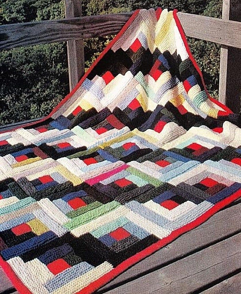 PDF Log Cabin Afghan Knitting Pattern Vintage Retro Etsy Canada
