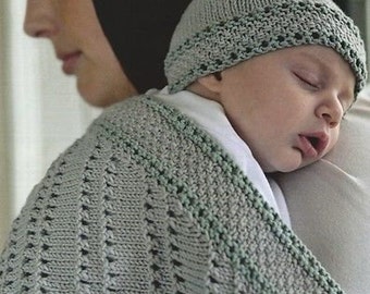 PDF Baby Blanket, Hat & Mittens Knitting Pattern – Vintage, Retro, Baby Blanket, Hat, Baby Mittens - PDF instant download