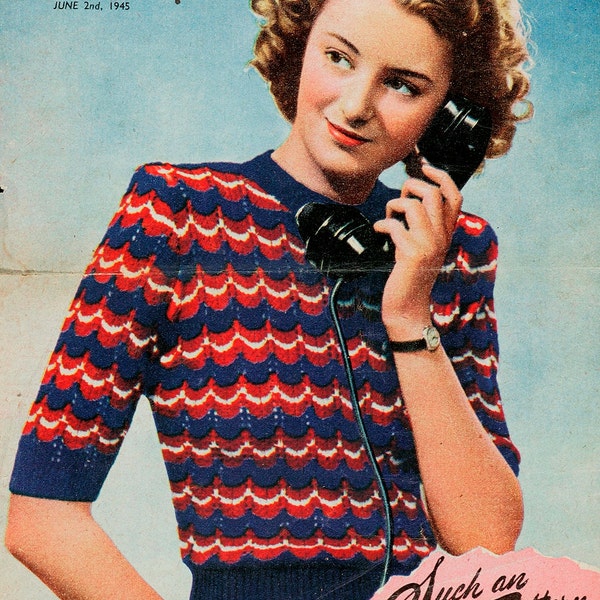 PDF Victory Jumper 1945 WW2 Knitting Pattern - 1940s, Retro, ww2 - PDF instant download