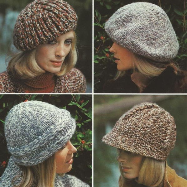 PDF Chunky Hats Knitting Patterns x 4 – Vintage, Retro, Chunky Hats, patterns for 4 hats - PDF instant download