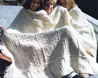 PDF Vintage Aran Knitting Pattern – Vintage, Retro, Aran Blanket, Throw, Patchwork, Bedspread - PDF instant download