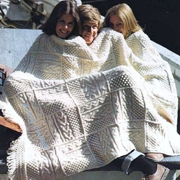 PDF Vintage Aran Knitting Pattern – Vintage, Retro, Aran Blanket, Throw, Patchwork, Bedspread - PDF instant download