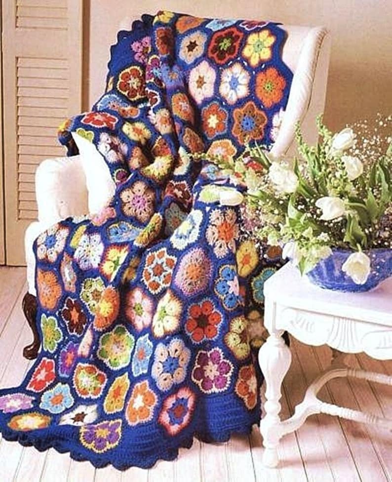 PDF Large Afghan Throw Blanket Knitting Pattern Vintage Etsy