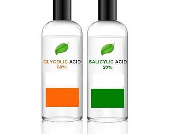 Glycolic Acid AHA Skin Peel + Salicylic Acid BHA - 100ml + 100ml – 50 & 20% strength - 2 x 100ml