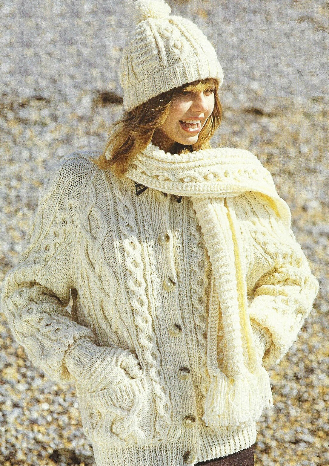 PDF Aran Cardigan Hat Mittens Scarf Knitting Pattern – Vintage