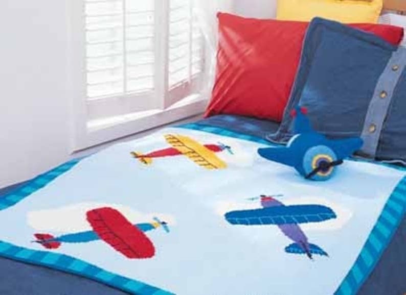 PDF Vintage Airplane Blanket Knitting Pattern Vintage, Retro, Airplane