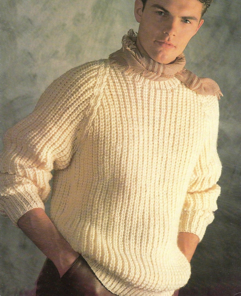 PDF Mens Fishermans Ribbed Sweeter Knitting Pattern Vintage Etsy UK