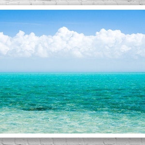 Caribbean sea art wall decor. Tropical minimalist print turquoise water photography. Teal ocean picture clouds. Available in print or canvas image 7