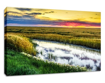 Saskatchewan photography prairie wall art. Colorful landscape sunset. Nature decor farmland. Choose print, matted or framed, or on canvas.