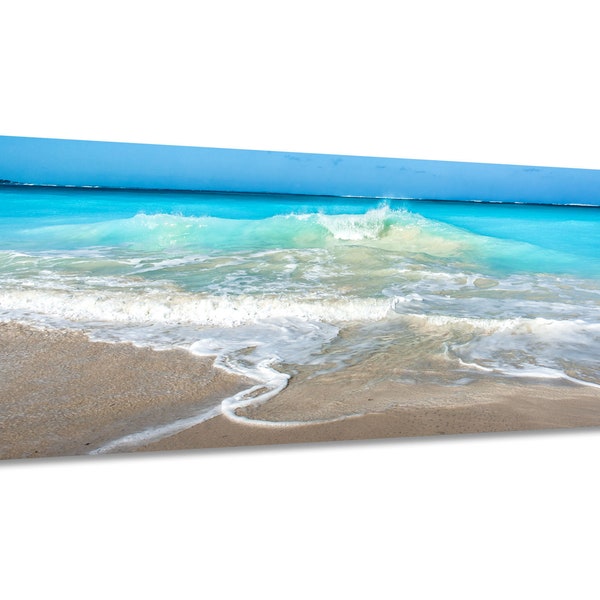 Wide beach canvas wall art Caribbean blue. Panoramic teal ocean photo. Turquoise water long. Choose print, matted or framed, or on canvas.