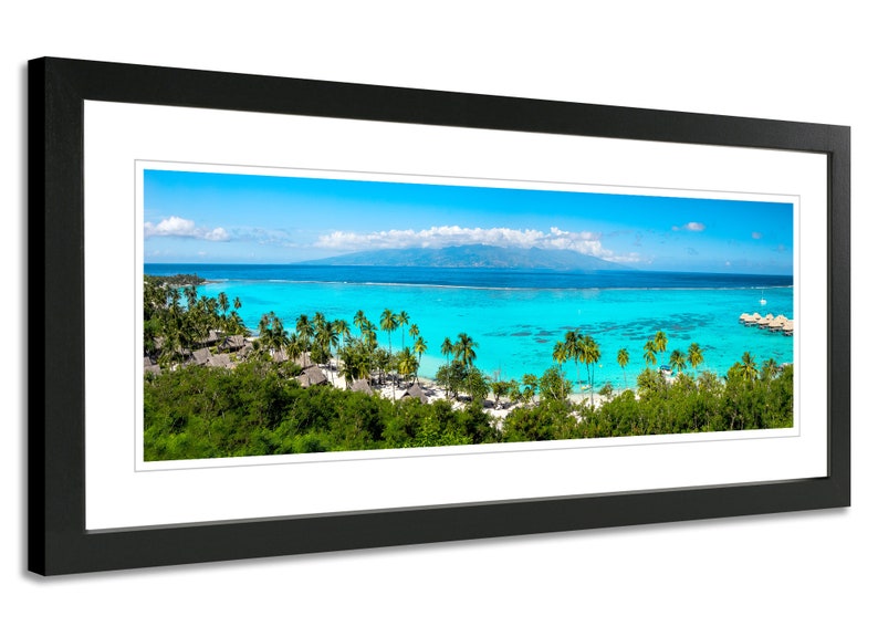 Panoramic Tahiti wall art. Tropical wide decor. Mourea Toatea lookout French Polynesia picture. Choose print framed or matted, or on canvas. image 4