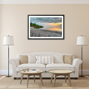 Lake Superior stone beach sunset wall art. Great Lakes room decor wide. Northern Ontario picture. Choose canvas or print, matted or framed. image 5