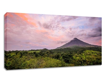 Costa Rica print Arenal volcano wall art. Photography panorama wide tropical sunset. Nature picture bedroom decor. Choose print or canvas.