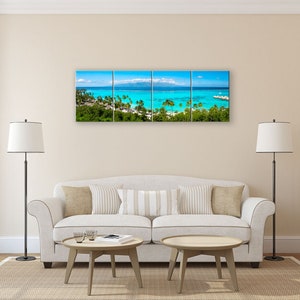 Panoramic Tahiti wall art. Tropical wide decor. Mourea Toatea lookout French Polynesia picture. Choose print framed or matted, or on canvas. 4 Canvas Panel 16x48 inches