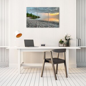 Lake Superior stone beach sunset wall art. Great Lakes room decor wide. Northern Ontario picture. Choose canvas or print, matted or framed. 3 Panel Canvas 22x36 inches