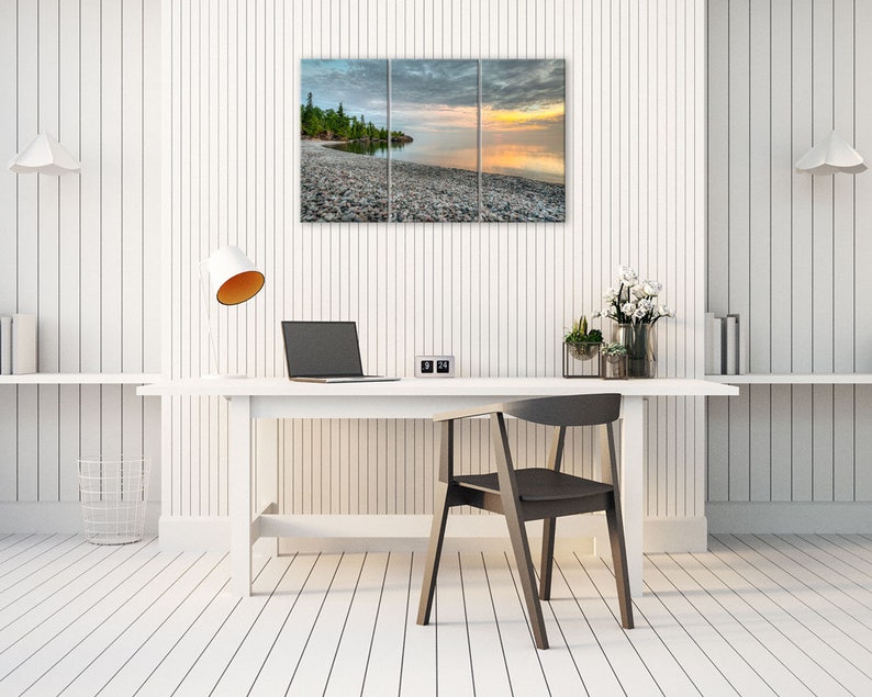 Lake Superior stone beach sunset wall art. Great Lakes room decor wide. Northern Ontario picture. Choose canvas or print, matted or framed. image 8