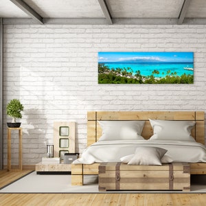 Panoramic Tahiti wall art. Tropical wide decor. Mourea Toatea lookout French Polynesia picture. Choose print framed or matted, or on canvas. afbeelding 2