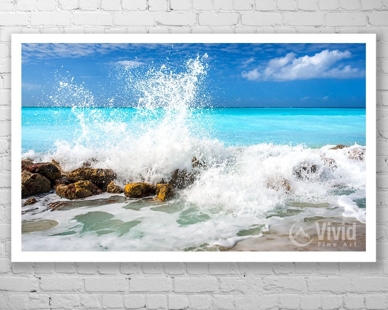 Wave Photography in Turks and Caicos. Tropical beach surf wall art. Ocean blue turquoise teal. Choose print, matted or framed, or canvas. image 7