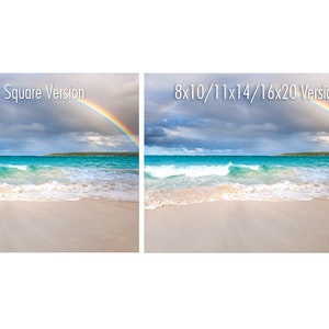 Beach Rainbow wall art wide. Tropical turquoise picture. Teal ocean water decor. Sand and surf photography. Choose print or streched canvas. image 10