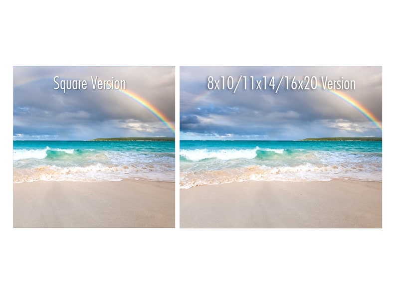 Beach Rainbow wall art wide. Tropical turquoise picture. Teal ocean water decor. Sand and surf photography. Choose print or streched canvas. image 10