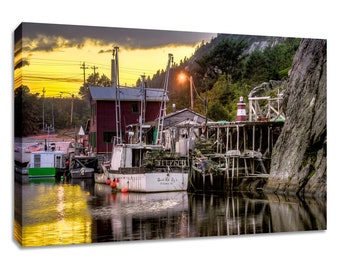 Newfoundland photo. Quidi Vidi picture wide. Nautical fishing boat print. Living room decor. Choose print, matted or framed, or canvas.