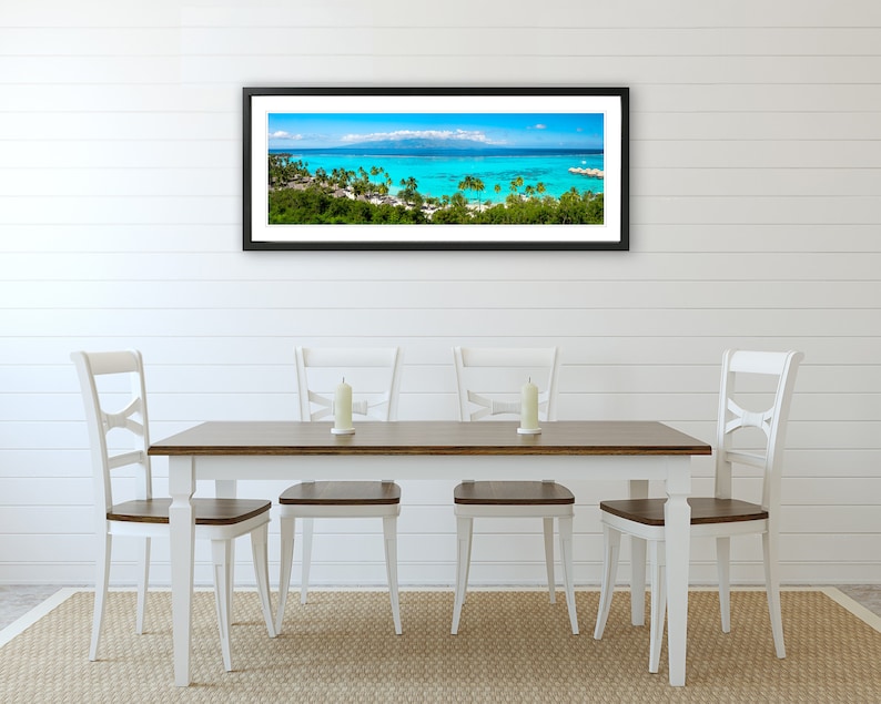 Panoramic Tahiti wall art. Tropical wide decor. Mourea Toatea lookout French Polynesia picture. Choose print framed or matted, or on canvas. afbeelding 5