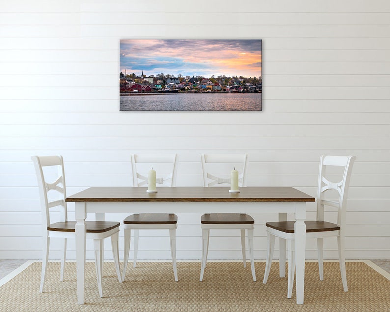 Landscape 5 panel art. South shore photography Canadian Maritimes Lunenburg Nova Scotia canvas wall art Framed panoramic wide room decor