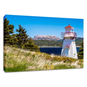 Newfoundland photo. Woody Point Lighthouse and Gros Morne Mountain. Rocky Harbour wall art. Available in print, matted, framed or on canvas. image 1