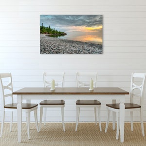 Lake Superior stone beach sunset wall art. Great Lakes room decor wide. Northern Ontario picture. Choose canvas or print, matted or framed. image 2